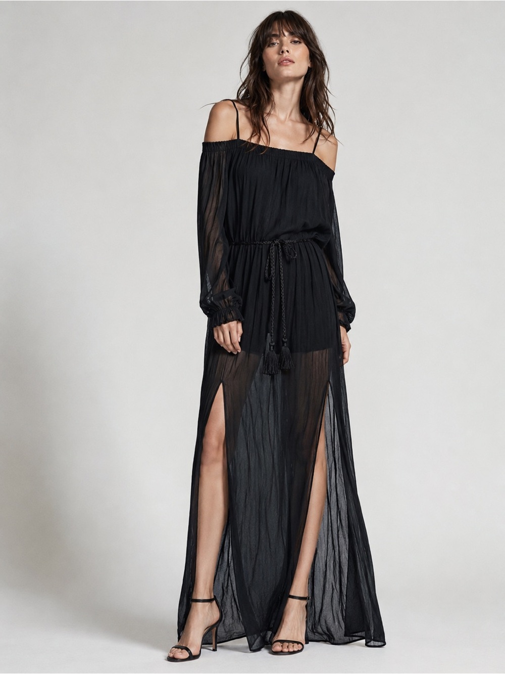 Saint Laurent Rive Gauche Vintage sheer swim cover maxi dress, black, size 38/ M